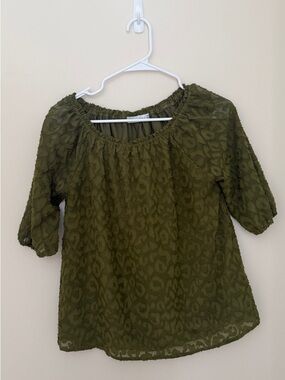 Olive Textured Off-Shoulder Peasant Blouse